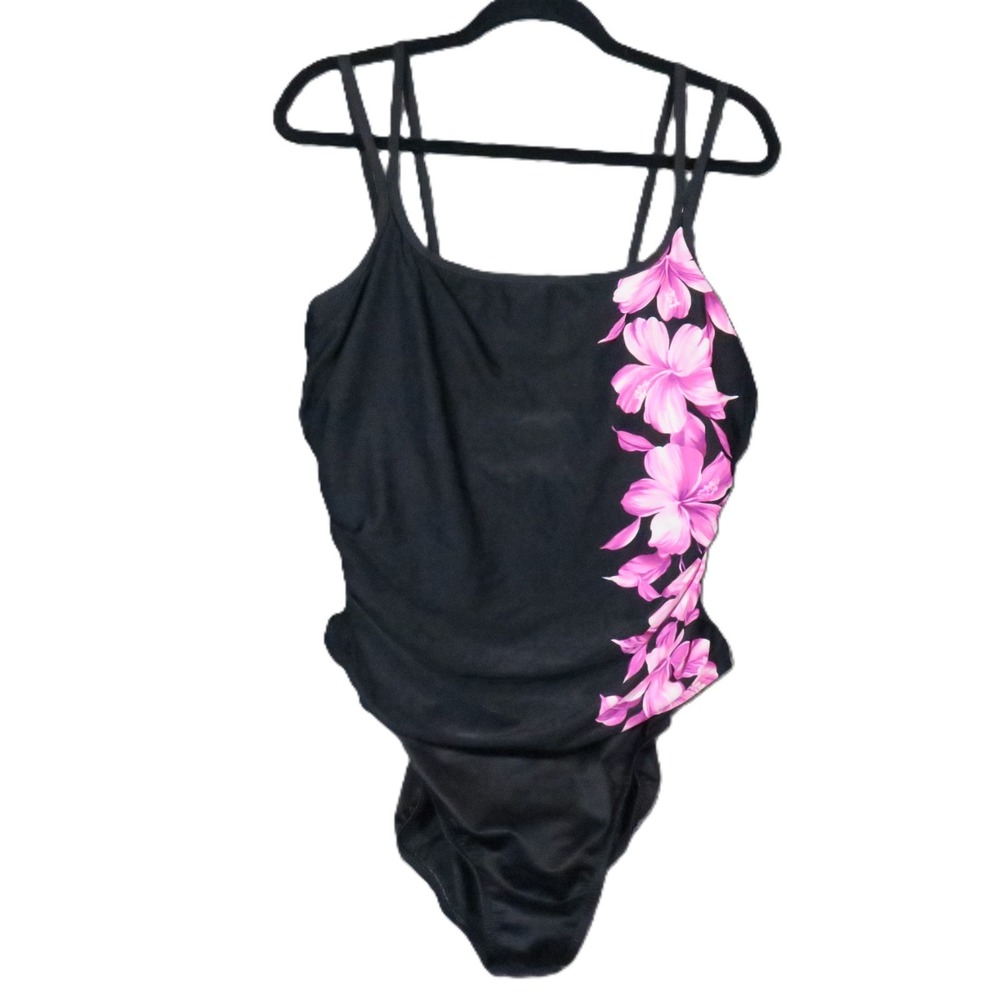 Miraclesuit Floral One Piece Swimsuit 18DD Black Pink Underwire Resort Tropical